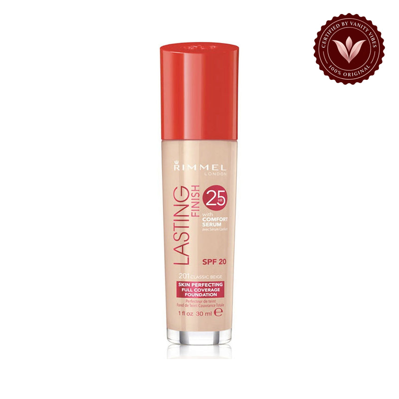 Rimmel Lasting Finish 25 Hour Foundation with Comfort Serum, SPF 20, 201 Classic Beige 30ml front image