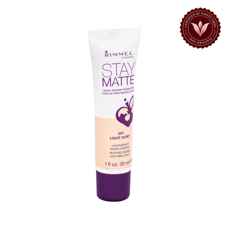 Rimmel London Stay Matte Foundation, 091 Light Ivory — centered front product image
