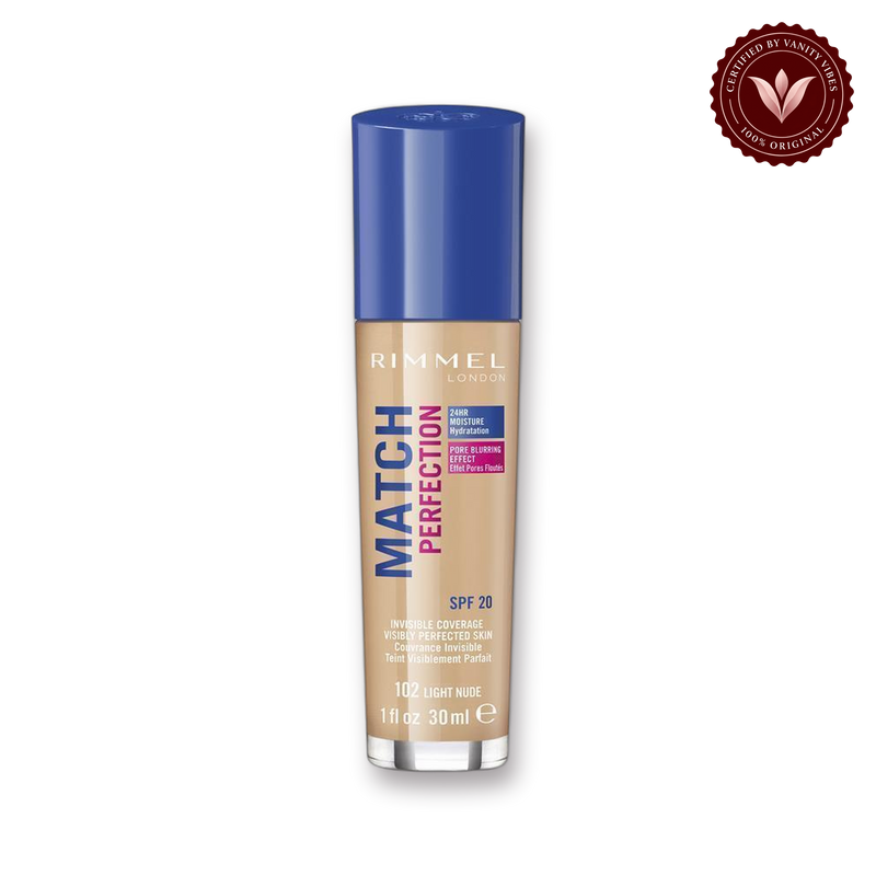 Rimmel Match Perfection Light Perfecting Radiance Sunscreen Foundation, 102 Light Nude — product image 1