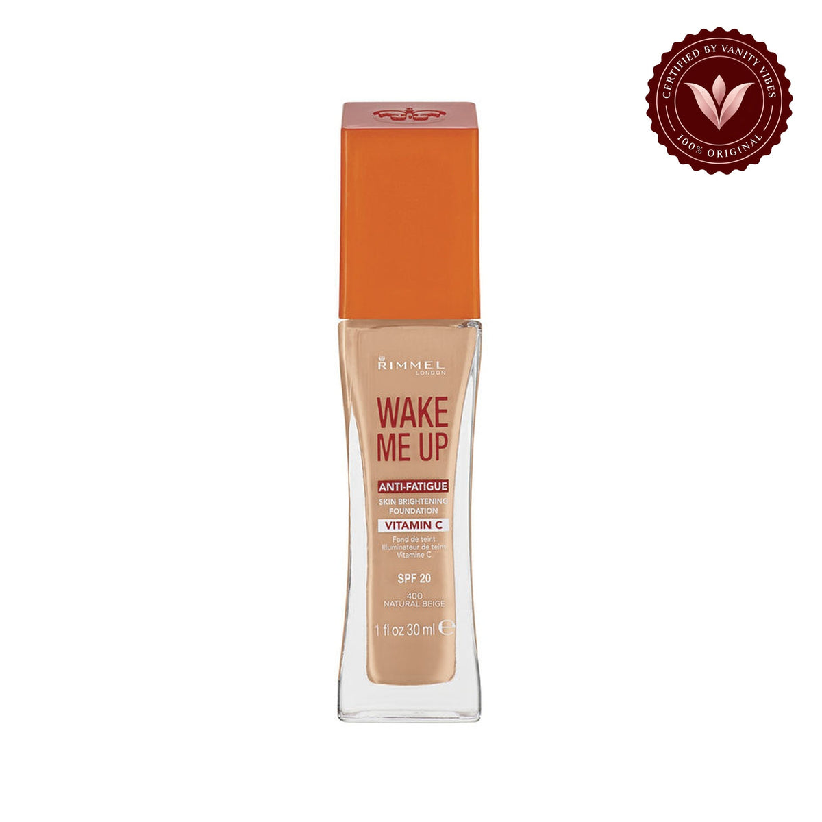 Share: 0 Rimmel London Wake Me Up Foundation - 400 Natural Beige — centered front product image