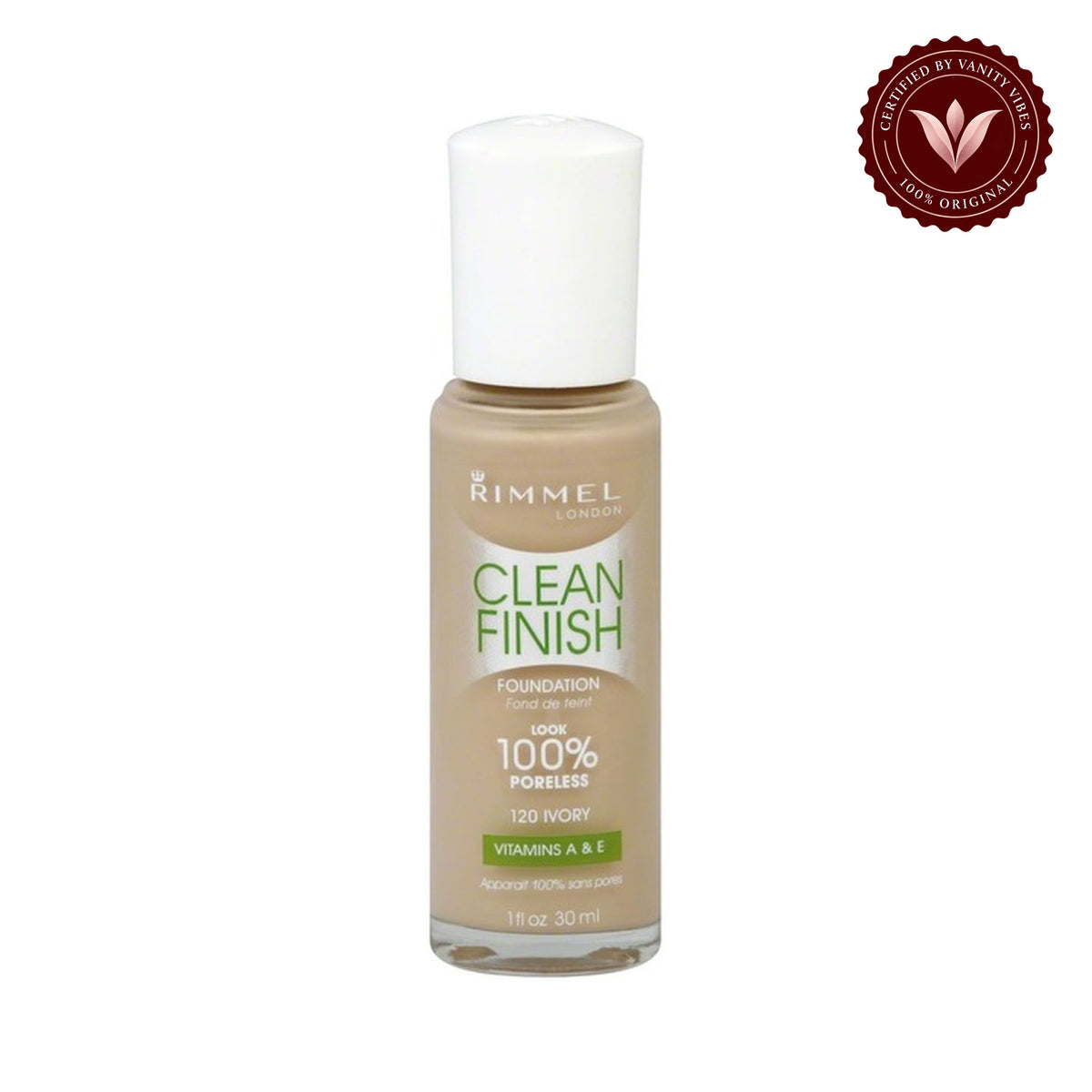 Rimmel Clean Finish Matte Foundation 120 Ivory, front product on white background