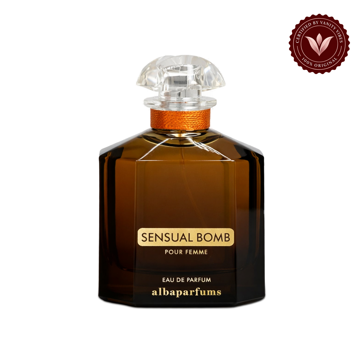 Alba Sensual Bomb; single front-facing product, transparent background, Vanity Vibes badge