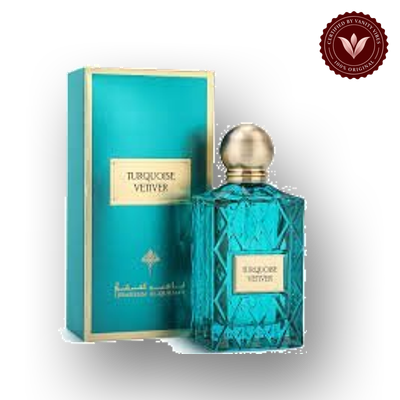 Ibrahim Al Qurashi TURQUOISE VETIVER Ibraq Perfumes – إبراق front box and bottle | Vanity Vibes Pakistan