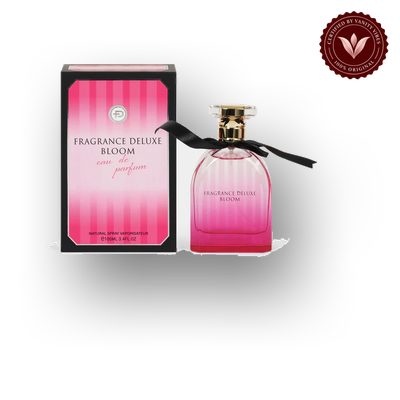 FRAGRANCE DELUXE BLOOM EDP 100ML front box and bottle | Vanity Vibes Pakistan