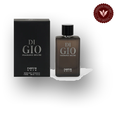 FRAGRANCE DELUXE DI GIO PARFUM NOIR 100ML front box and bottle | Vanity Vibes Pakistan