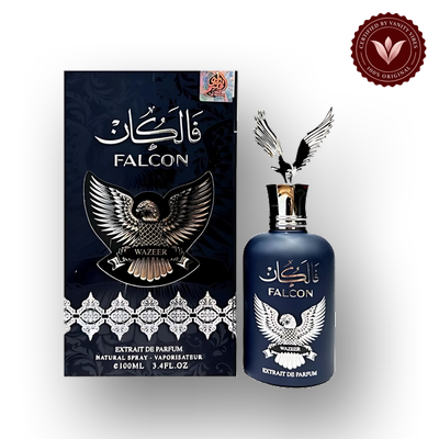WADI AL KHALEEJ FALCON WAZEER EDP 100ML front box and bottle | Vanity Vibes Pakistan