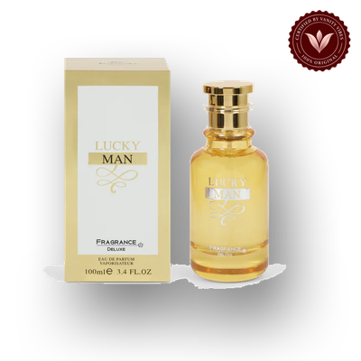 FRAGRANCE DELUXE LUCKY MEN EDT 100ML front box and bottle | Vanity Vibes Pakistan