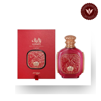 Zimaya Zukhruf Cherry Unisex EDP 100ml box and bottle