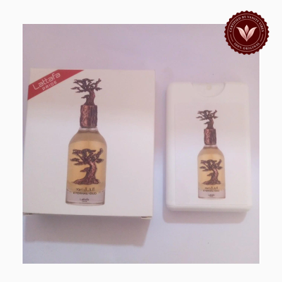 Lattafa Eternal Oud 20ml perfume package and bottle | Vanity Vibes Pakistan