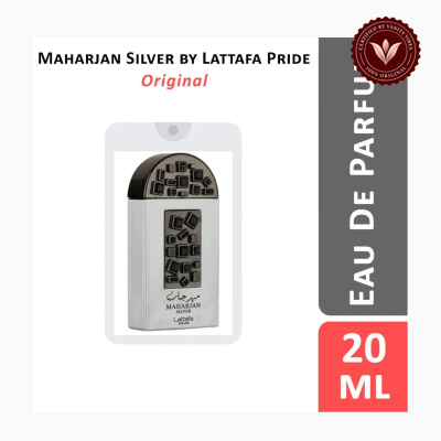 Lattafa Maharjan Silver 20ml perfume package and bottle | Vanity Vibes Pakistan