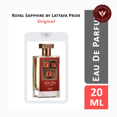 Lattafa Royal Sapphire 20ml perfume package and bottle | Vanity Vibes Pakistan