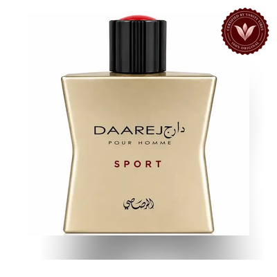 Rasasi Daarej Sport 100ml EDP bottle-only view with Vanity Vibes badge