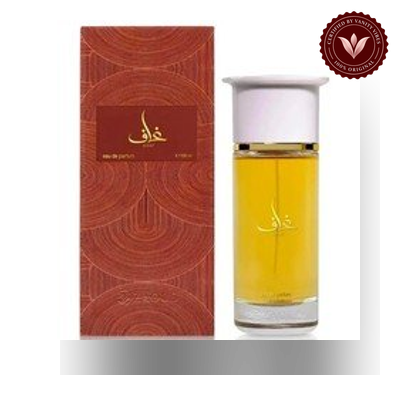 Ahmed Al Maghribi Ghaf 100ml EDP, box and bottle with Vanity Vibes badge