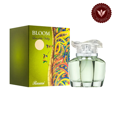 Rasasi Bloom Love of the Valley 85ml for women - product view 3 with Vanity Vibes badge