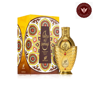 Afnan Fakhar Al Jamaal 20ml box and bottle with Vanity Vibes badge
