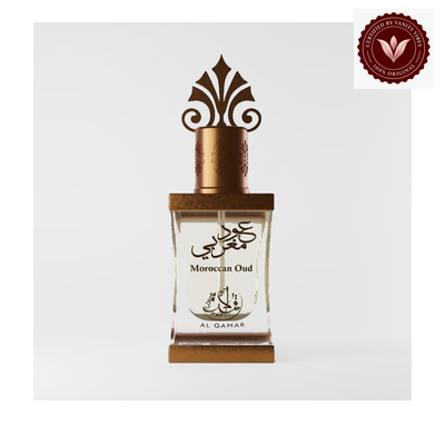 Al Qamar Moroccan Oud 12ml attar bottle only with Vanity Vibes badge