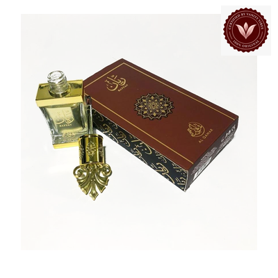 Al Qamar Rayyan 12ml box and attar bottle with Vanity Vibes badge