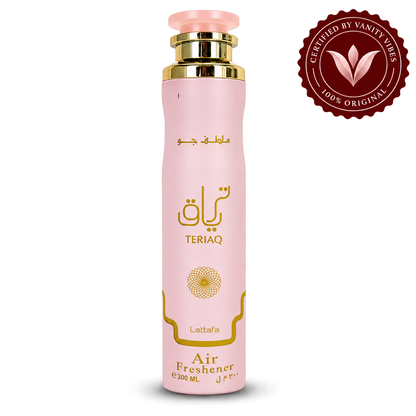 Lattafa Teriaq Air Freshener 300ml front product image with Vanity Vibes seal