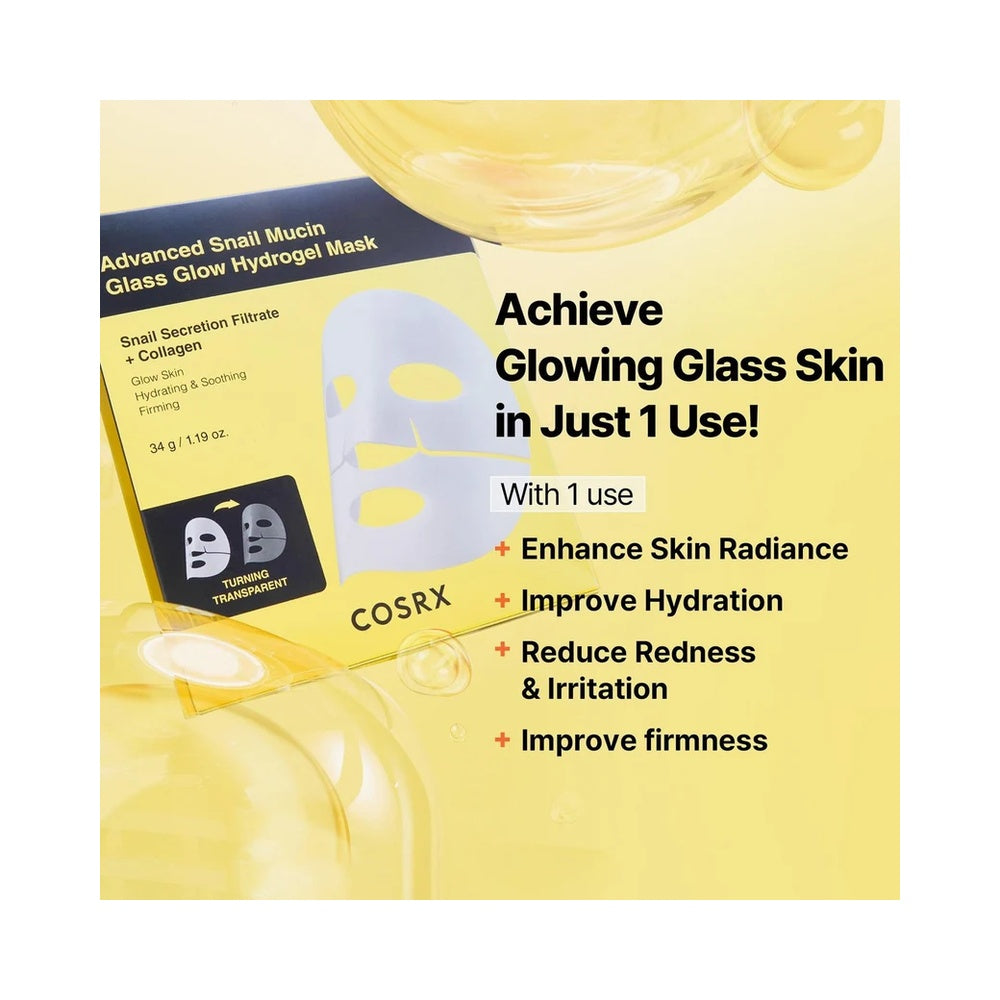 COSRX Glass Glow Hydrogel Mask product benefits image, no store seal