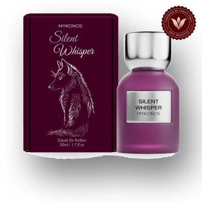 Mykonos Silent Whisper 50ml front product with box and bottle | Vanity Vibes Pakistan