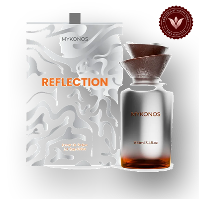 Mykonos Reflection 100ml front product with box and bottle | Vanity Vibes Pakistan