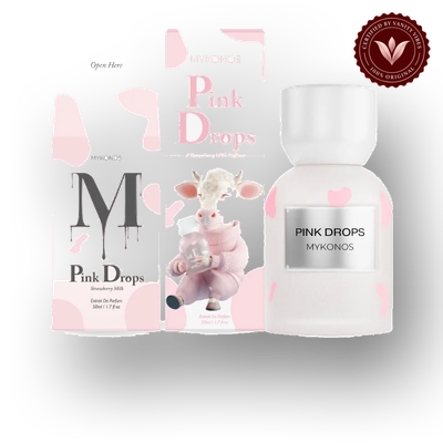 Mykonos Pink Drops 50ml front product with box and bottle | Vanity Vibes Pakistan