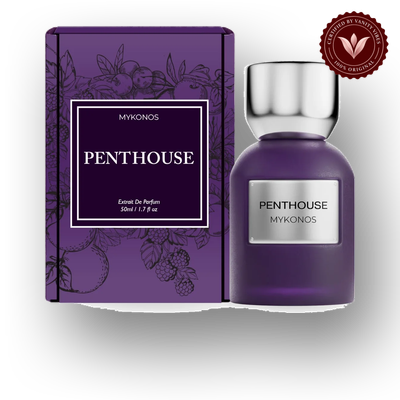 Mykonos Penthouse 50ml front product with box and bottle | Vanity Vibes Pakistan