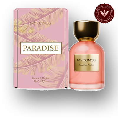 Mykonos Paradise 50ml front product with box and bottle | Vanity Vibes Pakistan