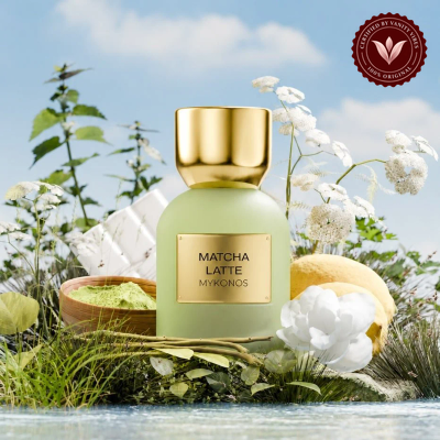 Mykonos Matcha Latte 50ml bottle and box | Vanity Vibes Pakistan