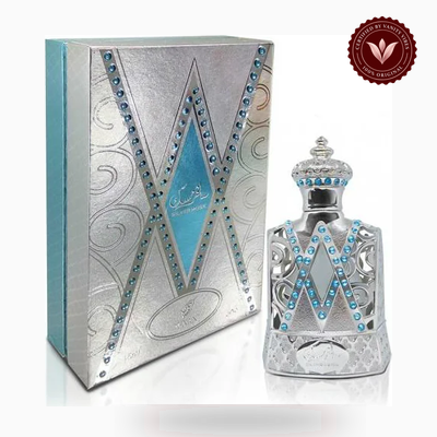 Afnan Silver Musk perfume Silver Musk box and attar bottle | Vanity Vibes Pakistan