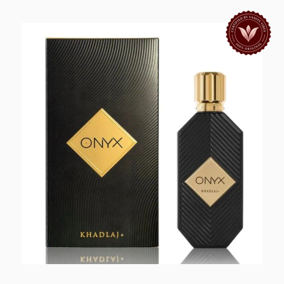 KHADLAJ Onyx Gold 100ml perfume package and bottle | Vanity Vibes Pakistan