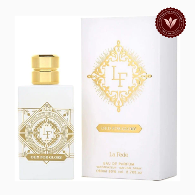 KHADLAJ La Fede Oud for Glory 80ml perfume package and bottle | Vanity Vibes Pakistan