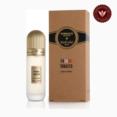 Ibrahim Al Qurashi French Tobacco 100ml perfume bottle and box view | Vanity Vibes Pakistan