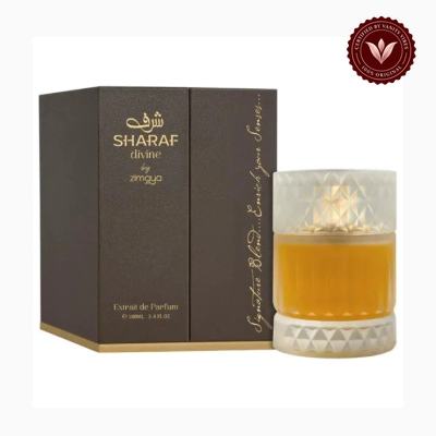 Zimaya Sharaf Divine 100ml perfume package and bottle | Vanity Vibes Pakistan