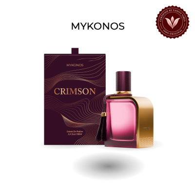 Mykonos Crimson 100ml bottle and box | Vanity Vibes Pakistan