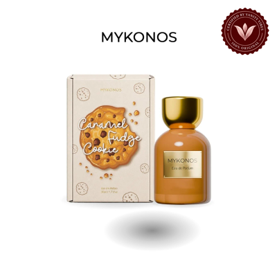 Mykonos Caramel Fudge Cookie 50ml bottle and box | Vanity Vibes Pakistan