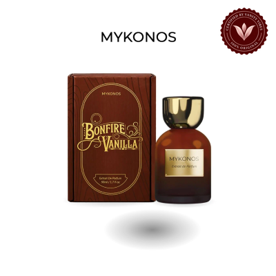 Mykonos Bonfire Vanilla 50ml bottle and box | Vanity Vibes Pakistan