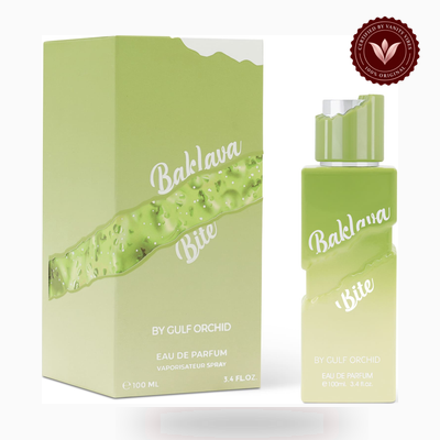 Gulf Orchid BAKLAVA BITE box and bottle photo | Vanity Vibes Pakistan