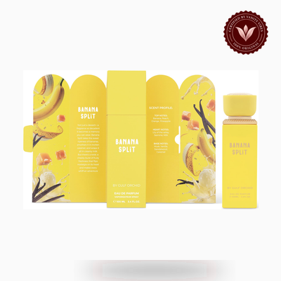 Gulf Orchid BANANA SPLIT box and bottle photo | Vanity Vibes Pakistan