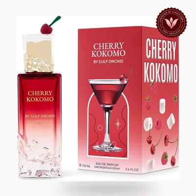 Gulf Orchid CHERRY KOKOMO box and bottle photo | Vanity Vibes Pakistan