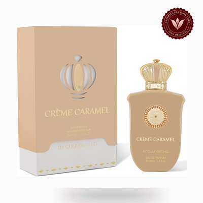 Gulf Orchid CRÃˆME CARAMEL box and bottle photo | Vanity Vibes Pakistan