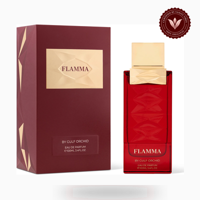 Gulf Orchid FLAMMA box and bottle photo | Vanity Vibes Pakistan