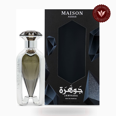 Maison Asrar JAWHARA BLACK box and bottle photo | Vanity Vibes Pakistan