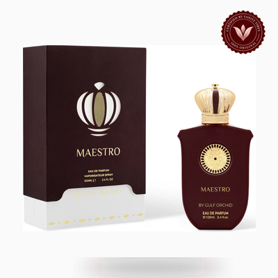 Gulf Orchid Maestro 100ml box and bottle photo | Vanity Vibes Pakistan