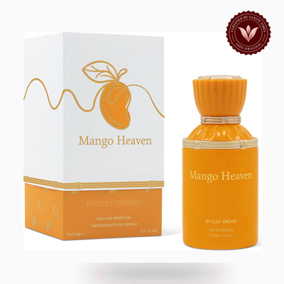 Gulf Orchid Mango Heaven 100ml box and bottle photo | Vanity Vibes Pakistan