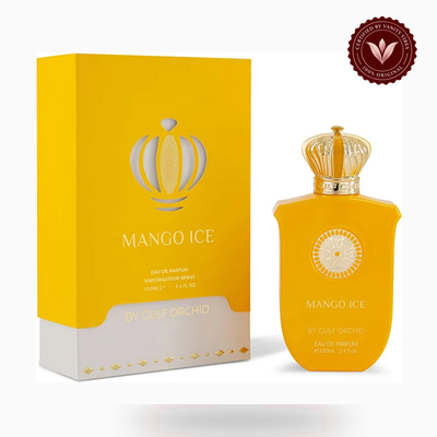 Gulf Orchid Mango Ice 100ml box and bottle photo | Vanity Vibes Pakistan