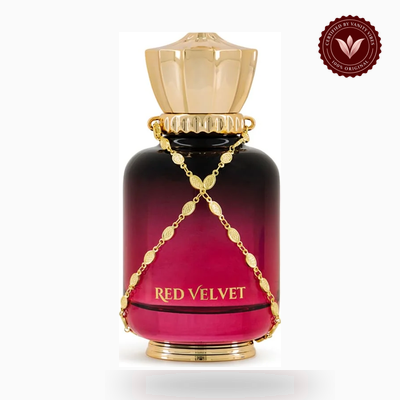 Maison Asrar Red Velvet box and bottle photo | Vanity Vibes Pakistan