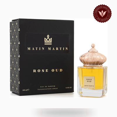 Matin Martin Rose Oud box and bottle photo | Vanity Vibes Pakistan