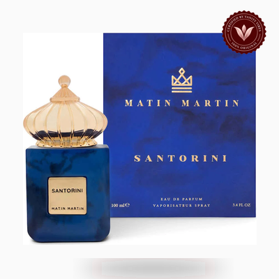 Matin Martin Santorini box and bottle photo | Vanity Vibes Pakistan