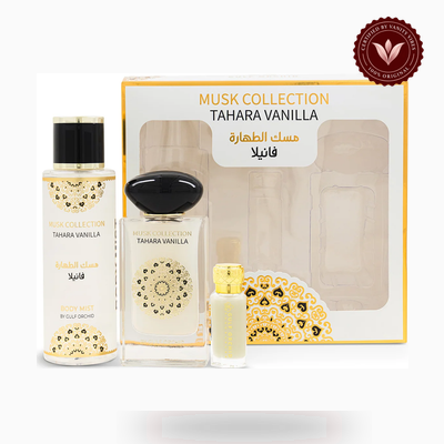 Gulf Orchid Gulf Orchid TAHARA VANILLA MUSK LAYERING box and bottle or set view | Vanity Vibes Pakistan